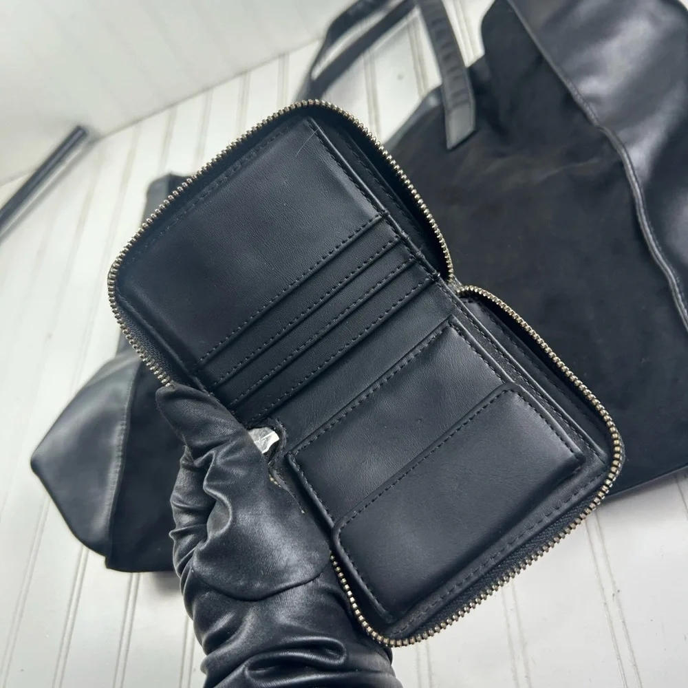 GUESS Y2K Black Suede Large Tote Bag Purse Bundle Wallet Sunglasses Case 3Pc - Picture 9 of 13